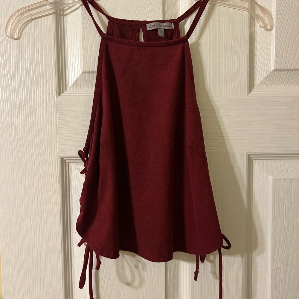 Charlotte Russe Red Crop Tank Top with Cross Tie Sides